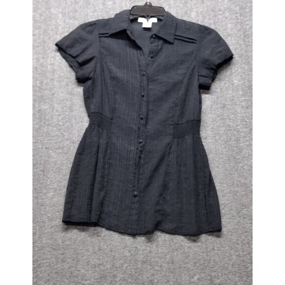 Charlotte Russe Womens Small Shirt Top Black Elastic Waist Sheer Button Up READ - Picture 1 of 10